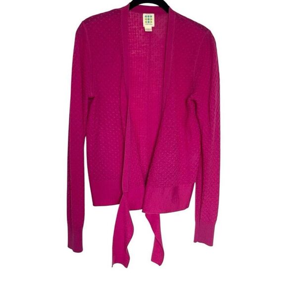 Title Nine Washable Wool tie front Sweater Cardigan Size Large Fuscia Pink - Picture 2 of 4